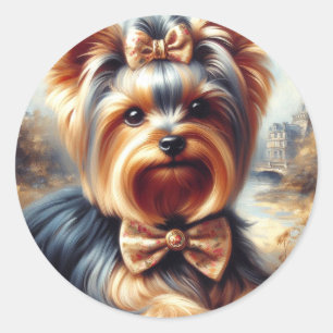 Yorkshire Terrier schilderij Ronde Sticker