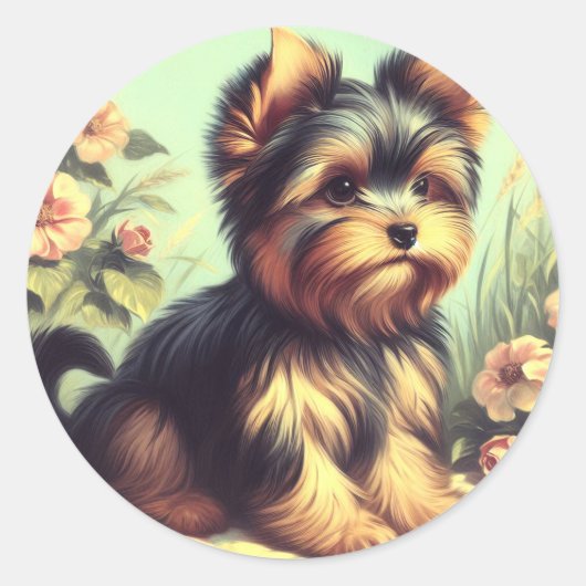  Yorkshire Terrier schilderij Ronde Sticker (Voorkant)