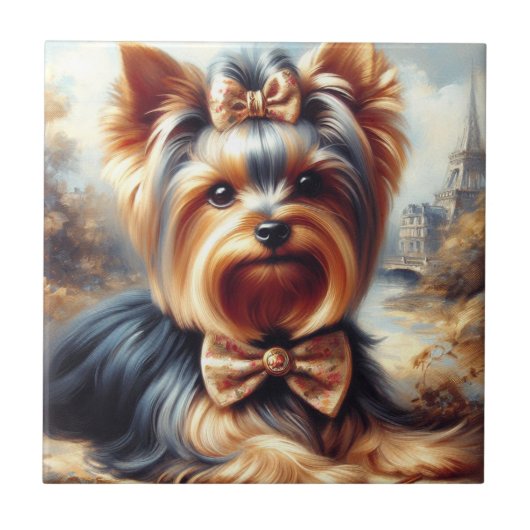  Yorkshire Terrier schilderij Tegeltje (Voorkant)