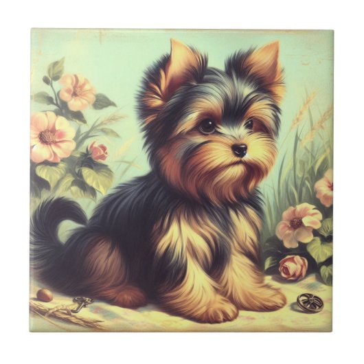  Yorkshire Terrier schilderij Tegeltje (Voorkant)
