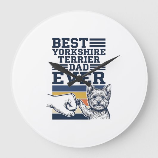 Yorkshire Terrier Vader Vuist Bump Vintage Vector Grote Klok (Voorkant)