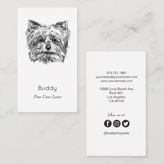 Yorkshire Terrier Visitekaartje - zwart (Voorkant / Achterkant)