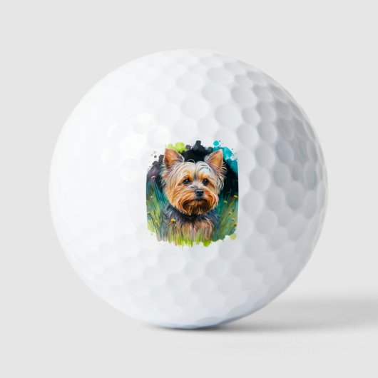 Yorkshire Terrier Waterverf Golfballen (Voorkant)