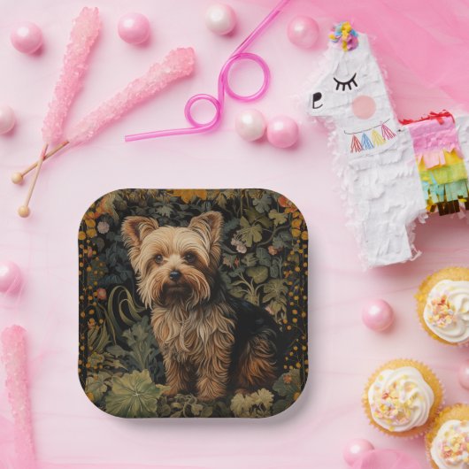 Yorkshire Terrier Yorkie Dog  Bloemen Papieren Bordje (Feest)