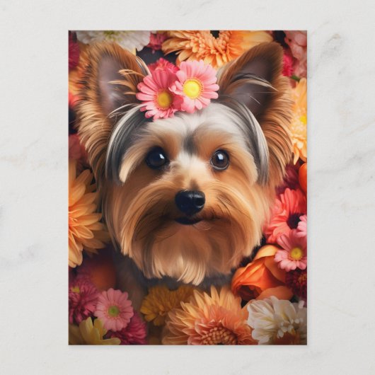 Yorkshire Terrier's bloemenelegantie Briefkaart (Voorkant)