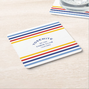 Yosemite Cabin Club Custom Crest Park Stripe Vierkante Kartonnen Onderzetter