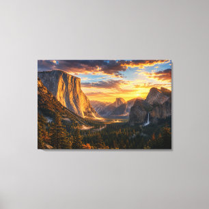 Yosemite Gouden Vallei Zonsondergang Californië La Canvas Afdruk