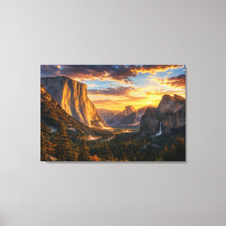 Yosemite Gouden Vallei Zonsondergang Californië La Canvas Afdruk