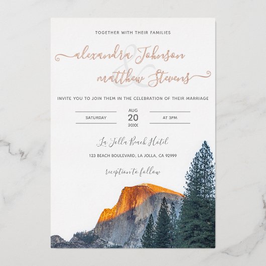 Yosemite Half Dome Sunset Wedding Folie Invitation Uitnodiging (Voorkant)