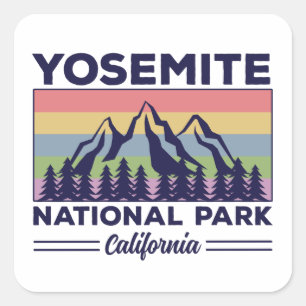Yosemite National Park California Retro Hiking Vierkante Sticker