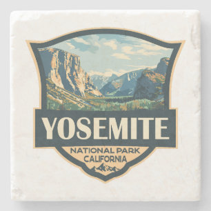 Yosemite National Park Illustratie Retro Badge Stenen Onderzetter