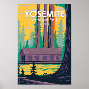 Yosemite National Park Mariposa Grove Hut Retro Poster