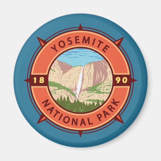 Yosemite National Park Retro Compass Embleem Magneet (Voorkant)