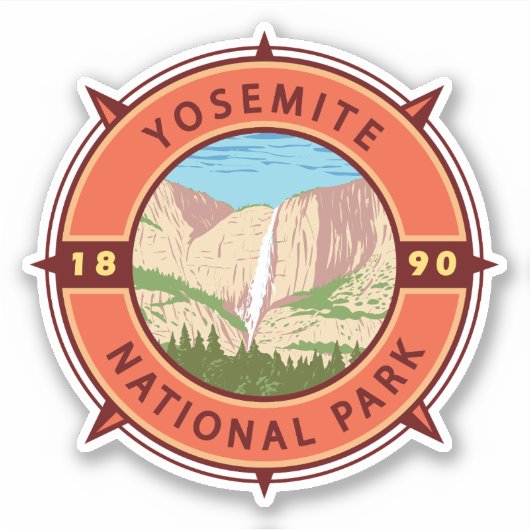 Yosemite National Park Retro Compass Embleem Sticker (Voorkant)