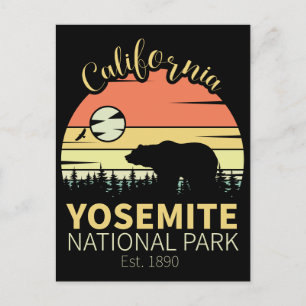 Yosemite National Park Retro Sunset Mountain Briefkaart