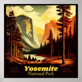 Yosemite National Park Vintage Square Poster