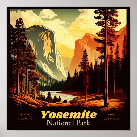 Yosemite National Park Vintage Square Poster (Voorkant)