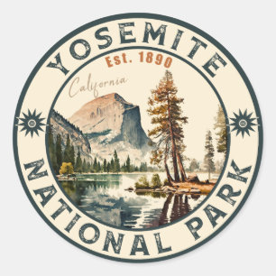 Yosemite National Park waterverf Halve koepel Zons Ronde Sticker