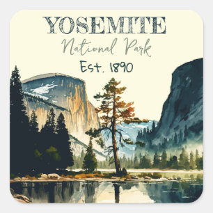 Yosemite National Park waterverf Halve koepel Zons Vierkante Sticker