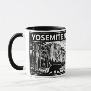 Yosemite National Park Zwart Wit Houtsnede Mok