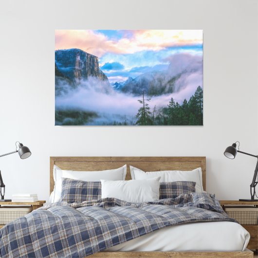 Yosemite Tunnel Uitzicht in de mist bij zonsopgang Canvas Afdruk (Insitu (Slaapkamer))