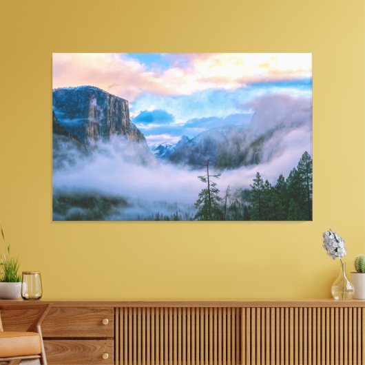 Yosemite Tunnel Uitzicht in de mist bij zonsopgang Canvas Afdruk (Insitu (Woonkamer))
