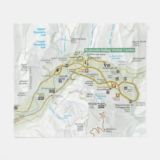 Yosemite Valley map fleece deken (Voorkant (Horizontaal))