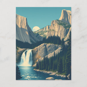 Yosemite Waterfall California  Retro Briefkaart