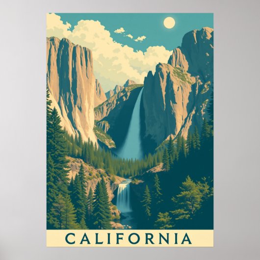 Yosemite Waterval Retro Poster (Voorkant)