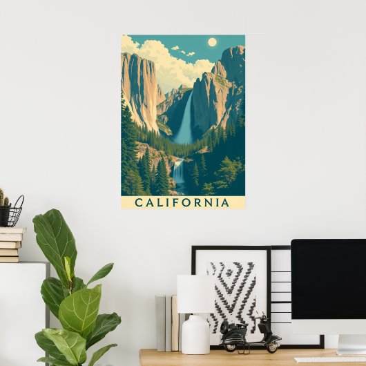 Yosemite Waterval Retro Poster (Thuiskantoor)