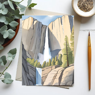 Yosemite-watervallen   Nationaal Park Aquarel Briefkaart