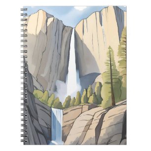 Yosemite-watervallen Nationaal Park Aquarel Notitieboek