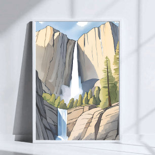 Yosemite-watervallen Nationaal Park Aquarel Poster