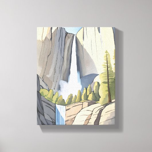 Yosemite Watervallen | National Park Waterverf Canvas Afdruk (Voorkant)