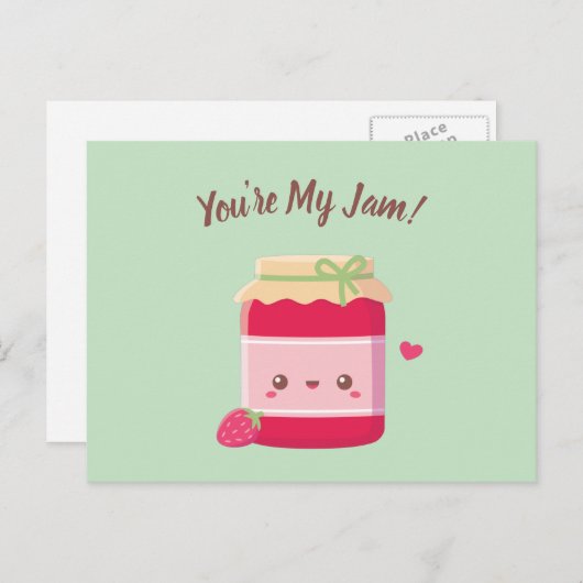 You Are My Jam, Cute Strawberry Jam Valentines Day Briefkaart (Voorkant / Achterkant)