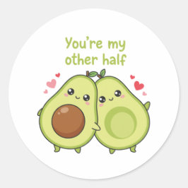 You Are My Other Half Cute Avocado Valentine Ronde Sticker