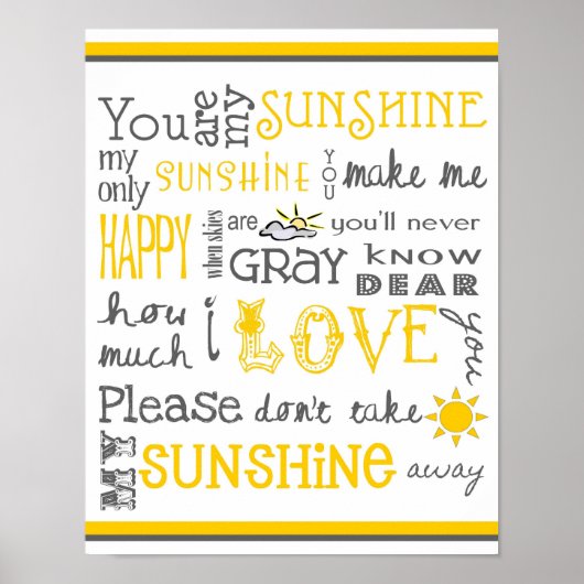 You Are My Sunshine - Blanc & Jaune - Affiche (Devant)