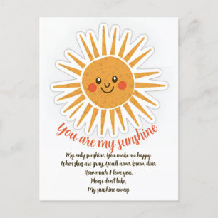 You are my sunshine lyrics wenskaart feestdagenkaart