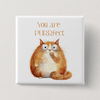 you are purrfect - orange cat bagde vierkante button 5,1 cm