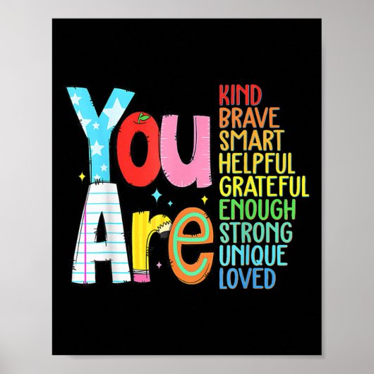 You Are Smart Brave Strong Kind Loved Motivation T Poster (Voorkant)