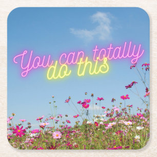 You Can Do This Wildflowers & Neon Vierkante Kartonnen Onderzetter