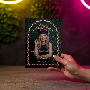 You Glow Girl Wavy Roze Neon Afstudeerfoto Folie Wenskaart