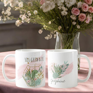 You Grow Girl Plant Lover Pun Succulents Glitter Koffiemok