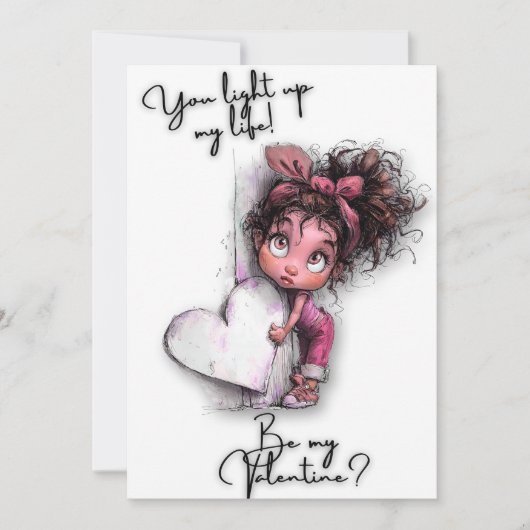 "You Light Up My Heart"  Cute Girl Valentine  Card Feestdagenkaart (Voorkant)