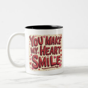 You Make My Heart Smile - Schattigee Valentijnse M Tweekleurige Koffiemok