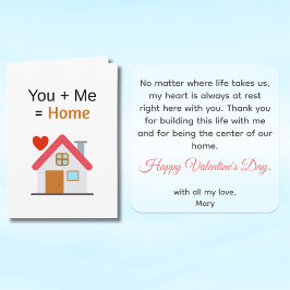 You Plus Me Equals Home Valentine's Day Kaart