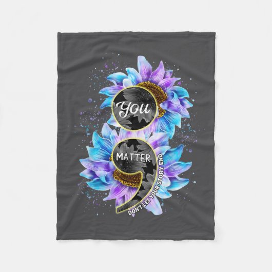 You Suicide Prevention Awareness Semicolon Sunflow Fleece Deken (Voorkant)