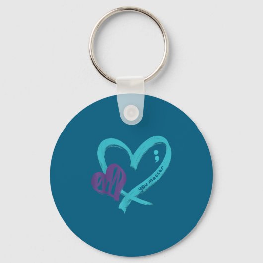 You Suicide Prevention Awareness Teal Purple Heart Sleutelhanger (Voorkant)