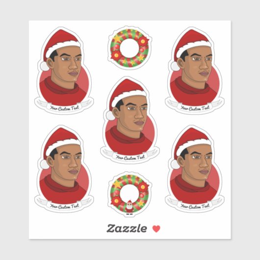 Young African American man with Santa hat cartoon Sticker (Vel)