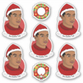 Young African American man with Santa hat cartoon Sticker (Voorkant)